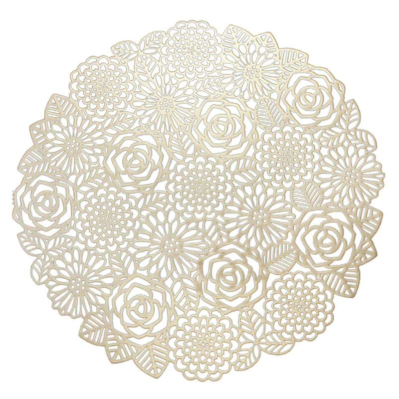 Placemats Set Of 6 Hollow Out Blooming Rose Place Mats (gold)