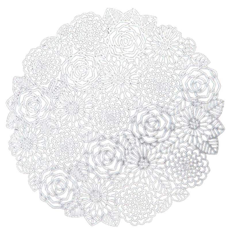 Placemats Set Of 6 Hollow Out Blooming Rose Place Mats (silver)