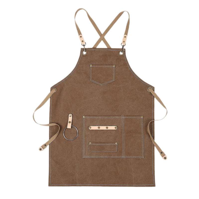 Bbq Canvas Apron Bib Kitchen Apron for Women Men-khaki
