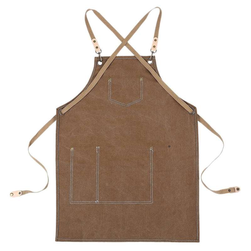 Bbq Canvas Apron Bib Kitchen Apron for Women Men-khaki
