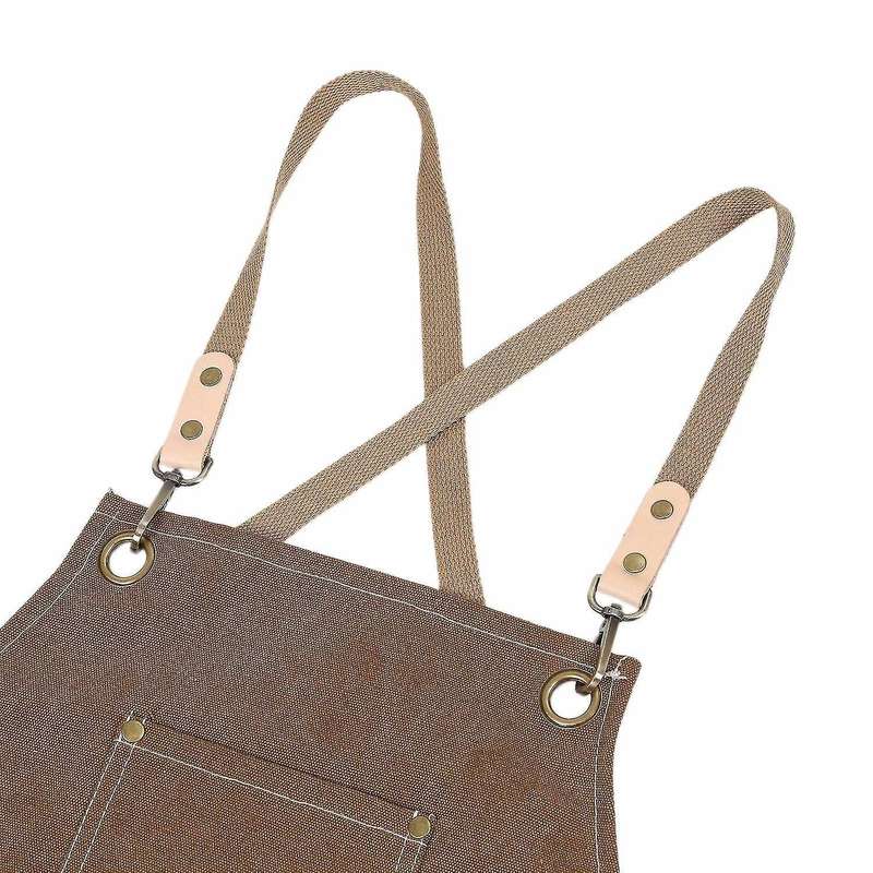 Bbq Canvas Apron Bib Kitchen Apron for Women Men-khaki