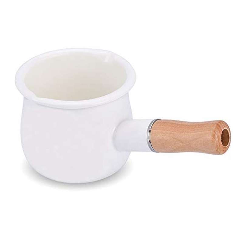 Enamel Milk Pot Mini Butter Warmer Milk Pot Enamel Sauce Pot White
