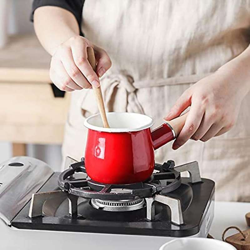 Enamel Milk Pot Mini Butter Warmer Milk Pot Enamel Sauce Pot White