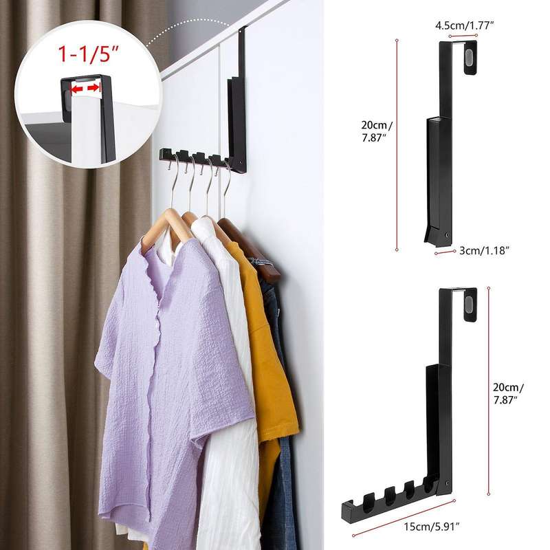 2 Pack Over The Door Foldable 4 Hooks for Hanging Clothes, and More