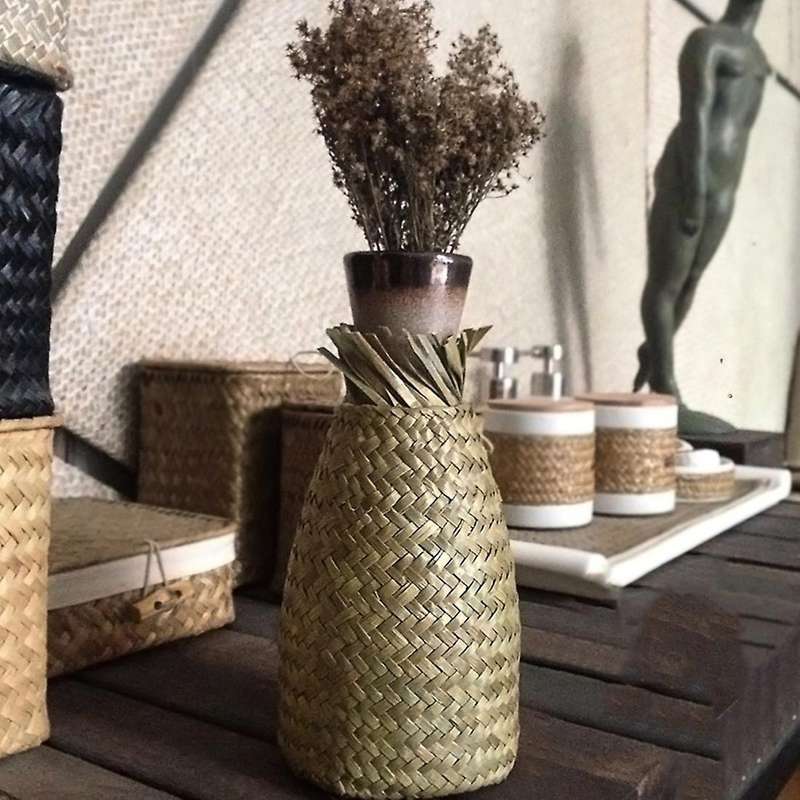 Rattan Ceramic Flower Pot Hand-woven Seaweed Woven Flower Arrangement