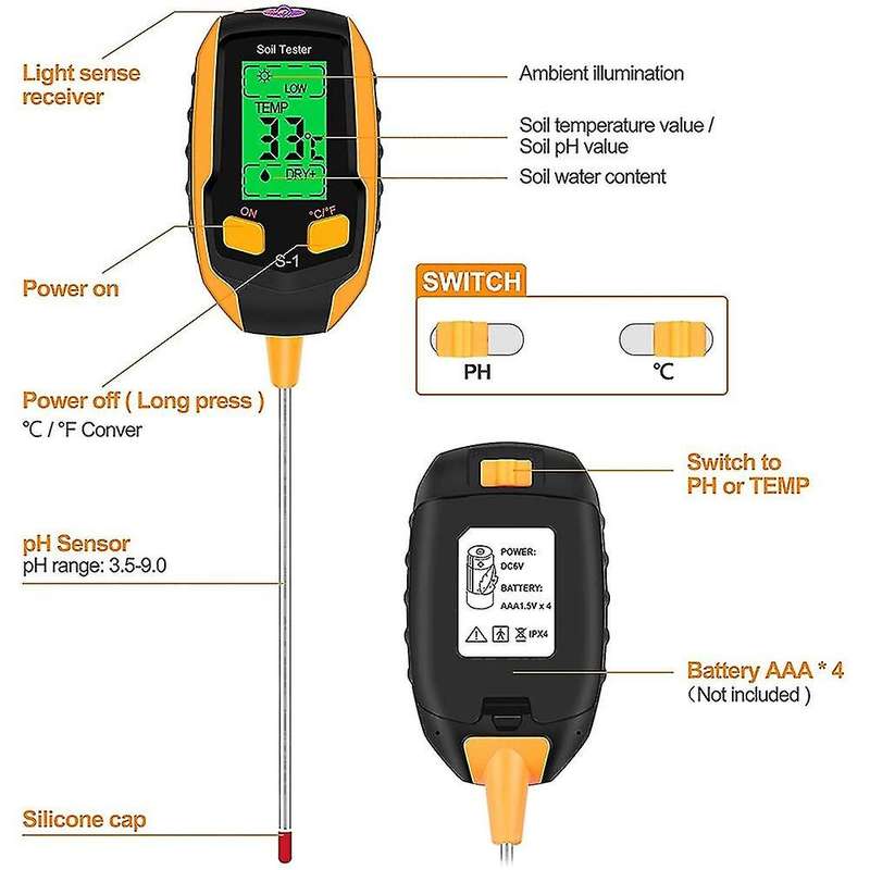 Water Hydroponic Ph Meter and 4-in-1 Soil Tester,digital Plant Tester