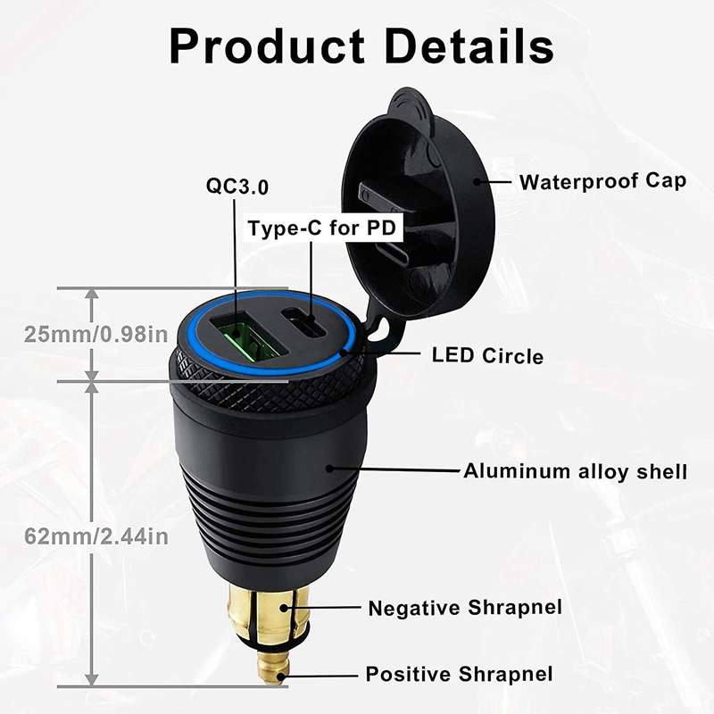 2x Motorcycle Din Hella Charger to Qc3.0 Usb & Type C Power Delivery
