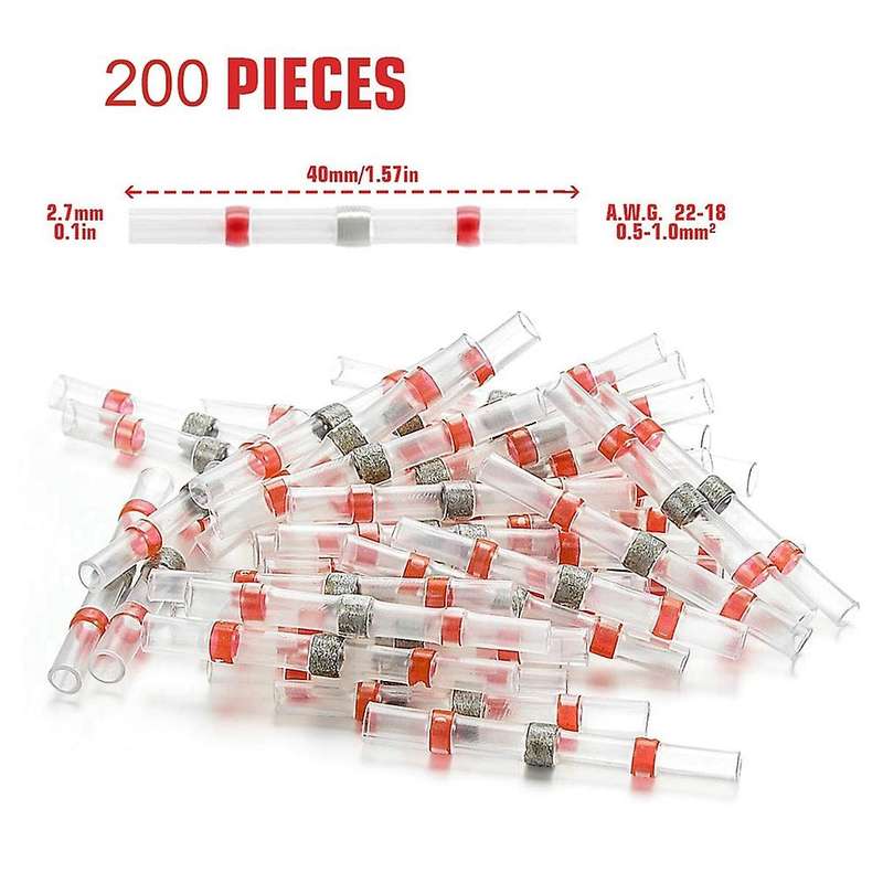 200pcs 26-24 Solder Seal Wire Connectors,heat Shrink Butt Connectors