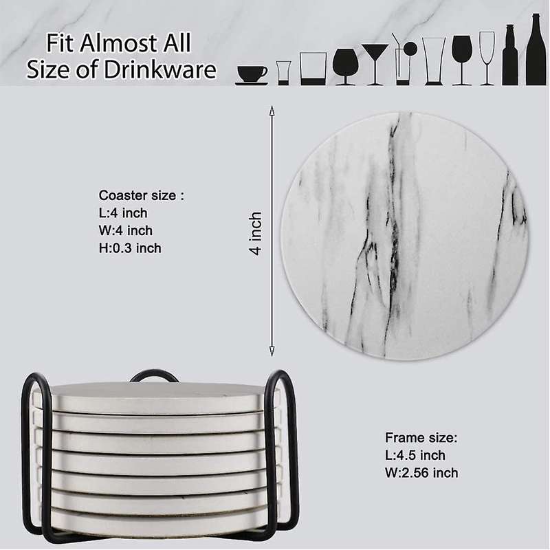 8 Absorbent Marble Style Ceramic Drink Coaster with Holder Grey