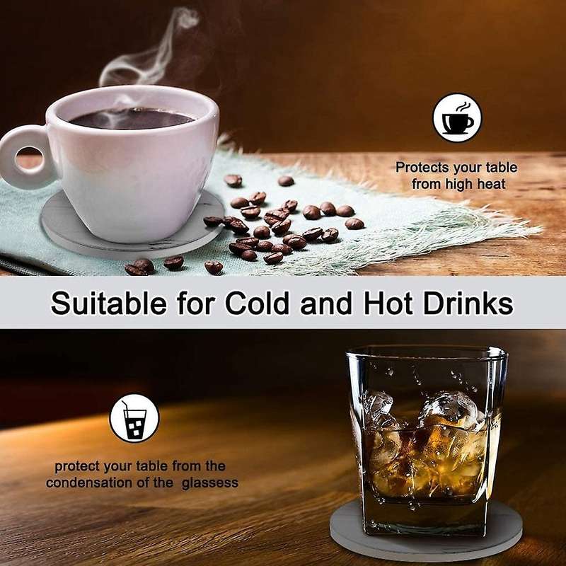 8 Absorbent Marble Style Ceramic Drink Coaster with Holder Grey