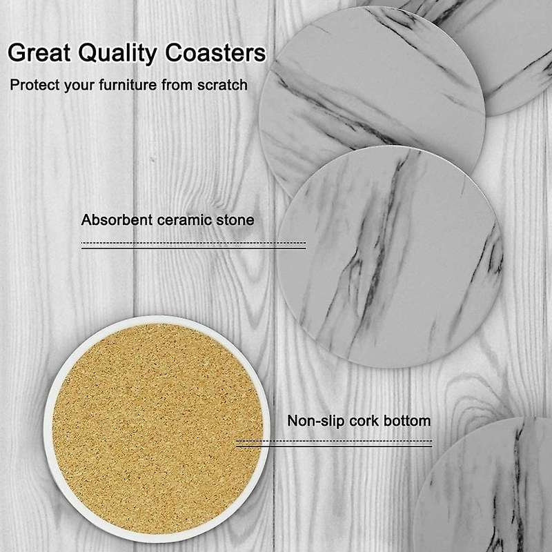 8 Absorbent Marble Style Ceramic Drink Coaster with Holder Grey
