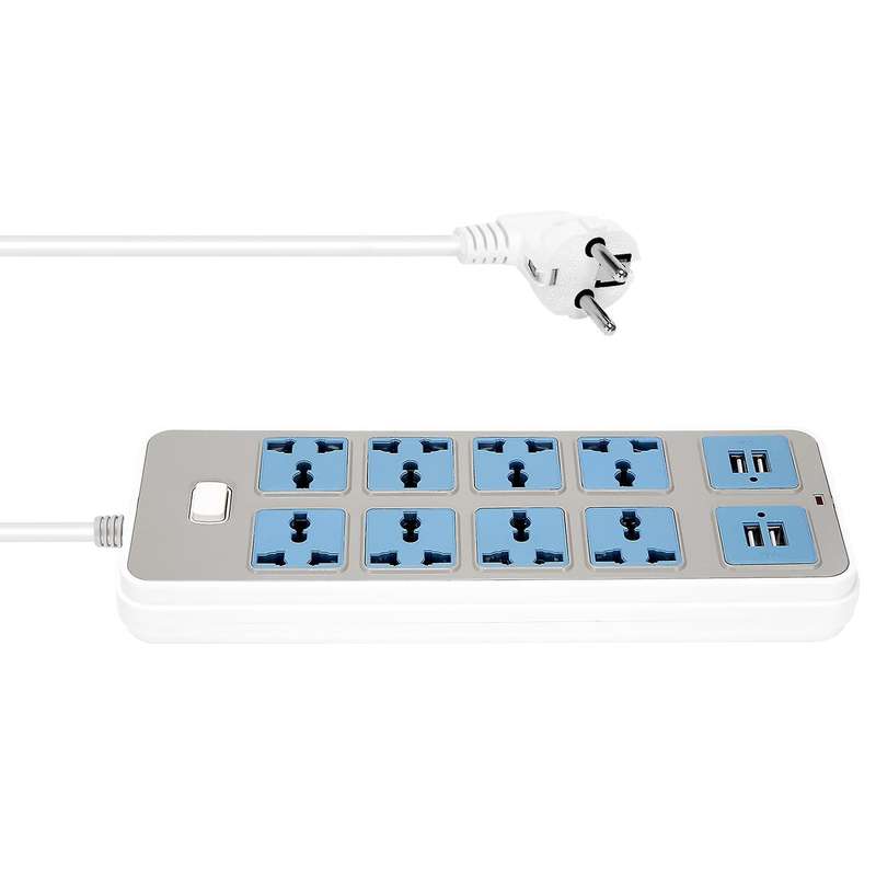 Power Strip with 4 Usb Sockets, 3000w, 8 Universal Sockets, Eu Plug