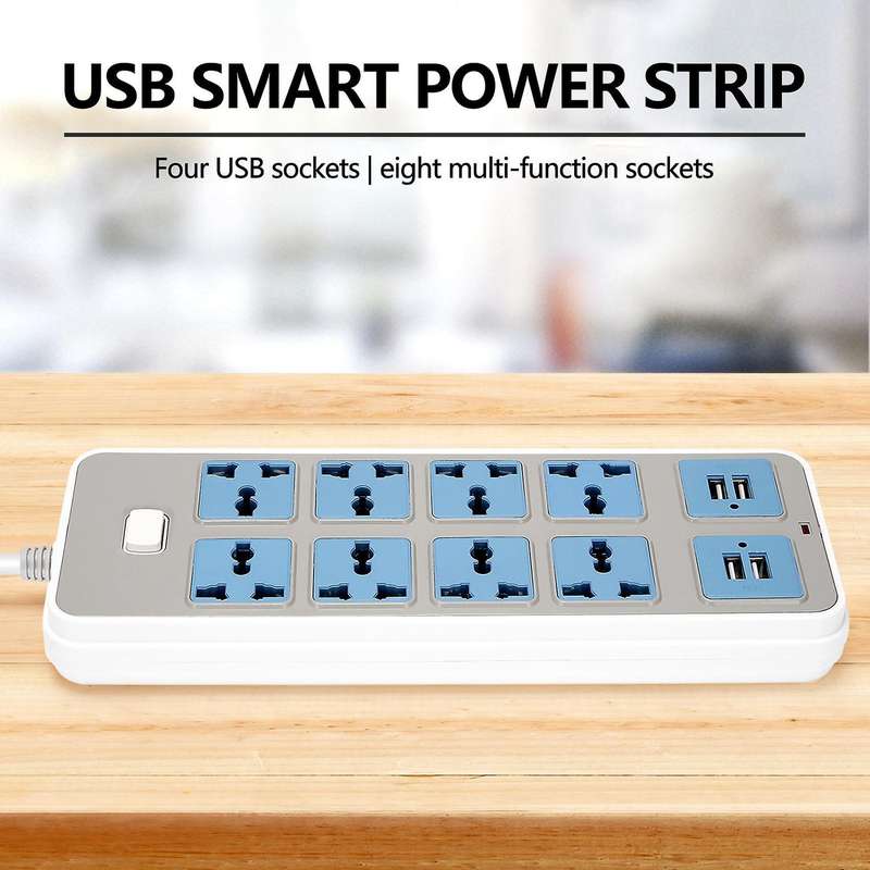 Power Strip with 4 Usb Sockets, 3000w, 8 Universal Sockets, Eu Plug