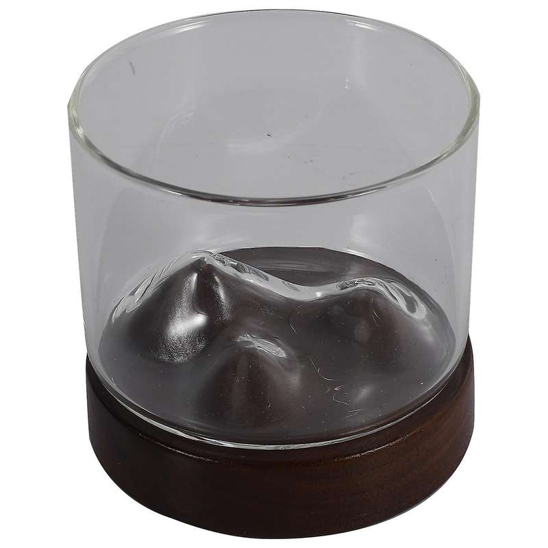 Whiskey Wine Cup Small Mountain with Wooden Base Unique Glass Cup