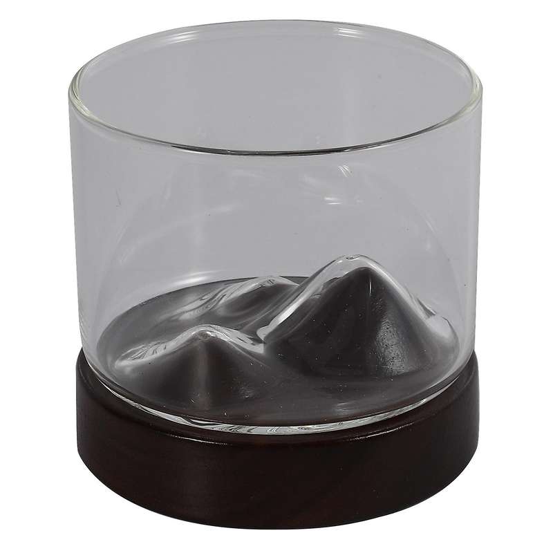 Whiskey Wine Cup Small Mountain with Wooden Base Unique Glass Cup