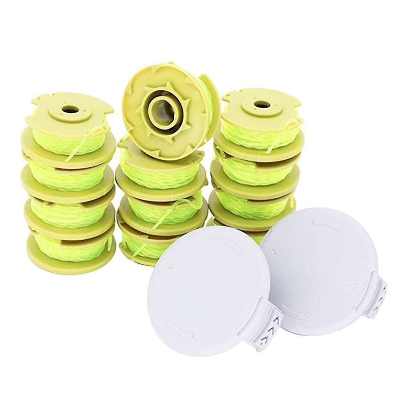 12 Pack 11ft 0.080inch Trimmer Spools with 2 Caps for Ryobi One Plus