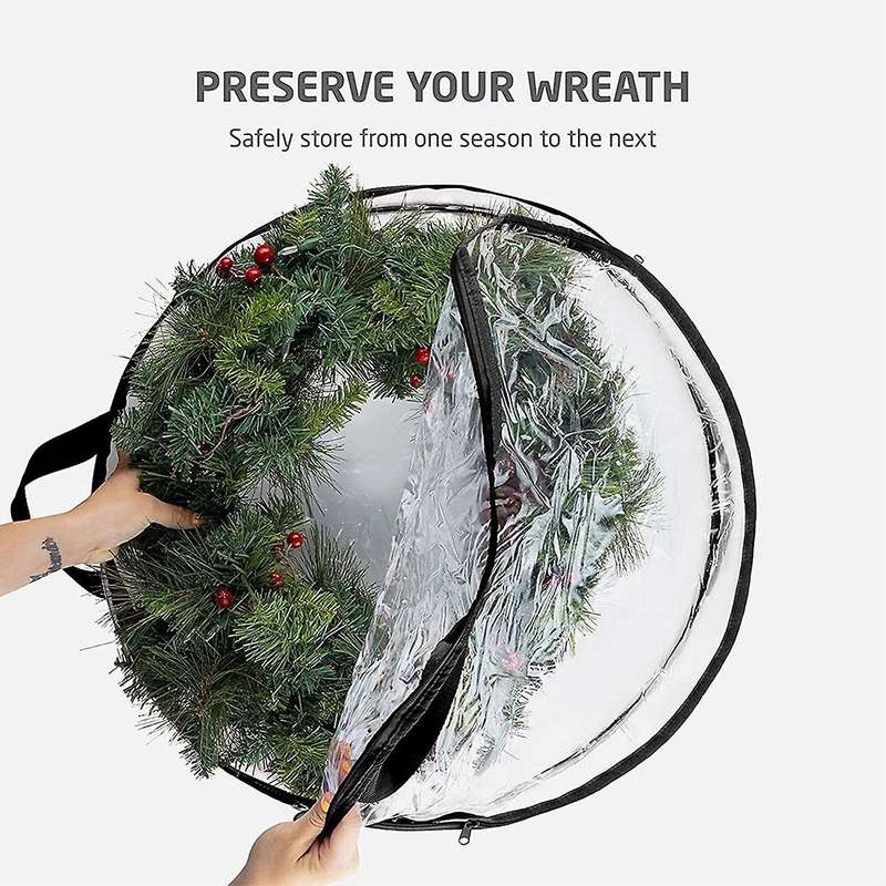 2 Pieces Of Christmas Wreath Storage Box Double Zipper Handle Black