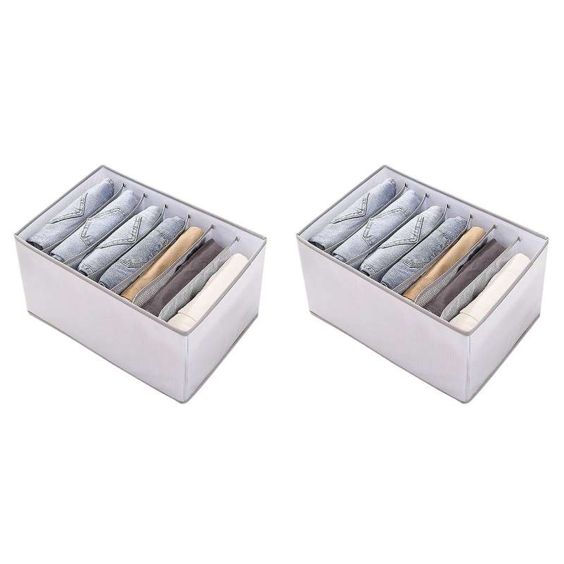 2pcs Pp Wardrobe Clothes Organizer Jeans 7 Grids Compartment Gray L
