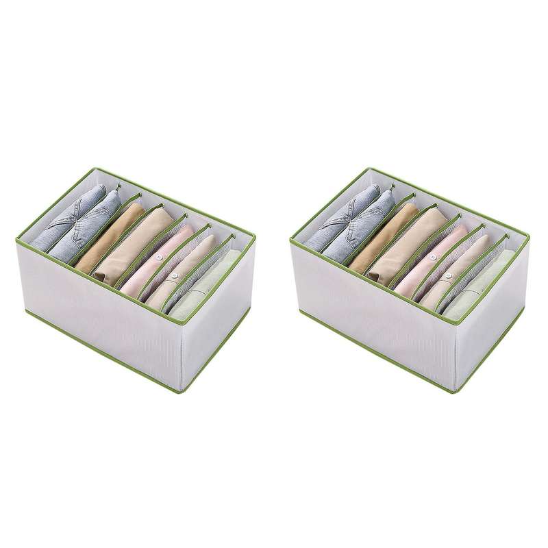 2pcs Pp Wardrobe Clothes Organizer Jeans 7 Grids Compartment Green L