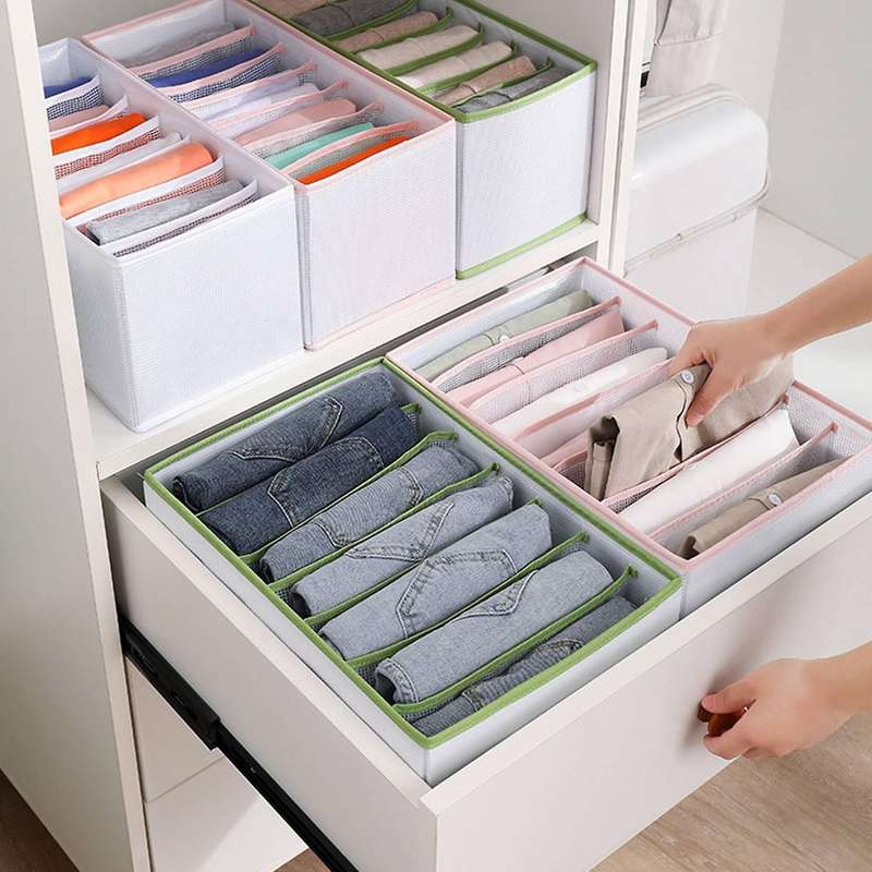 2pcs Pp Wardrobe Clothes Organizer Jeans 7 Grids Compartment Green L