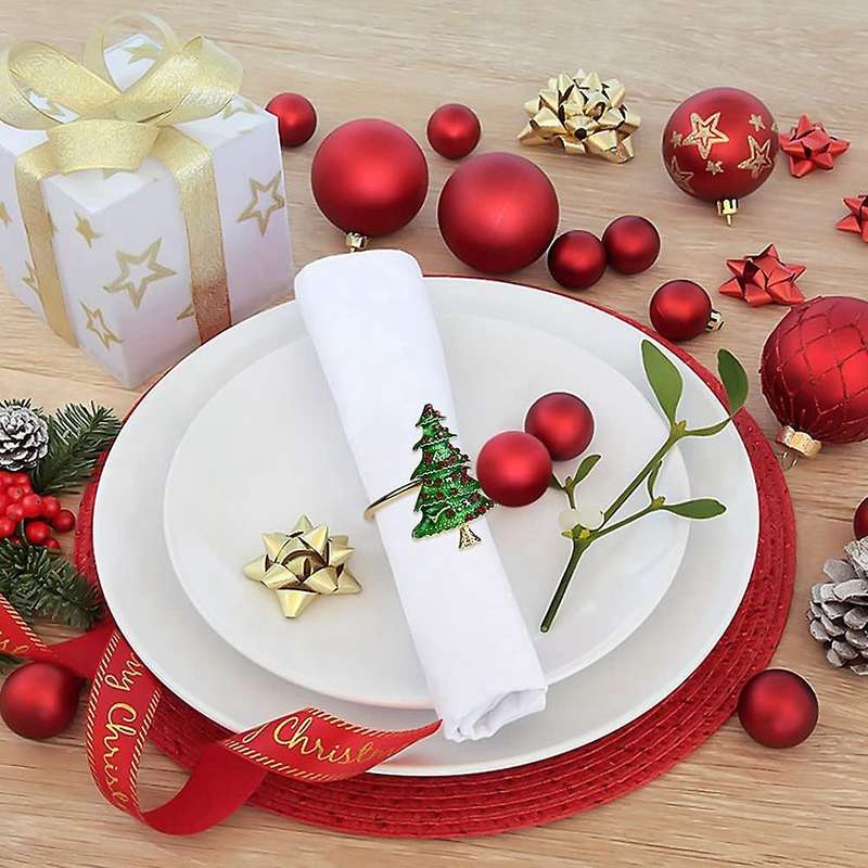 Christmas Napkin Rings Sets Of 6 Pcs, Gold Napkin Ring Holders Metal