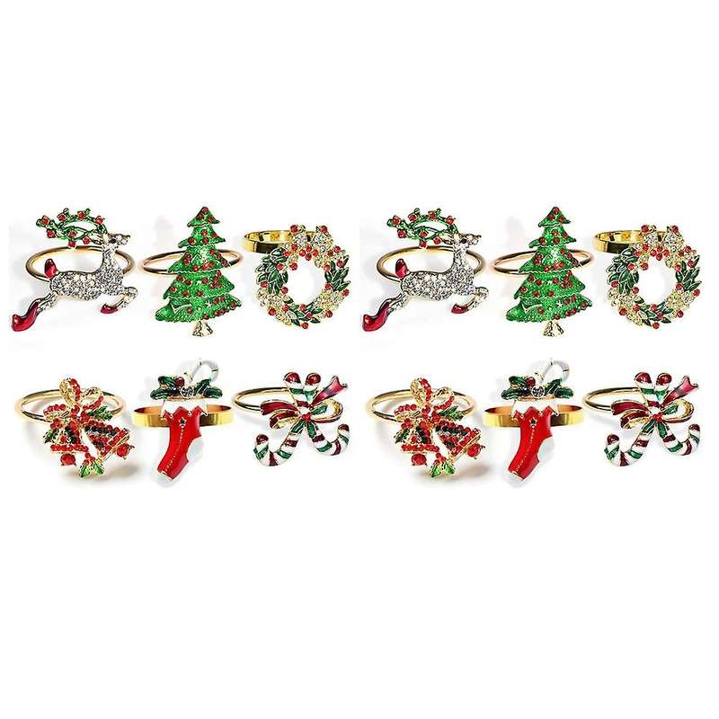 Christmas Napkin Rings Sets Of 6 Pcs, Gold Napkin Ring Holders Metal
