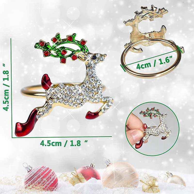 Christmas Napkin Rings Sets Of 6 Pcs, Gold Napkin Ring Holders Metal