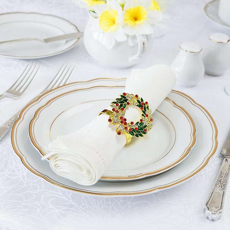 Christmas Napkin Rings Sets Of 6 Pcs, Gold Napkin Ring Holders Metal