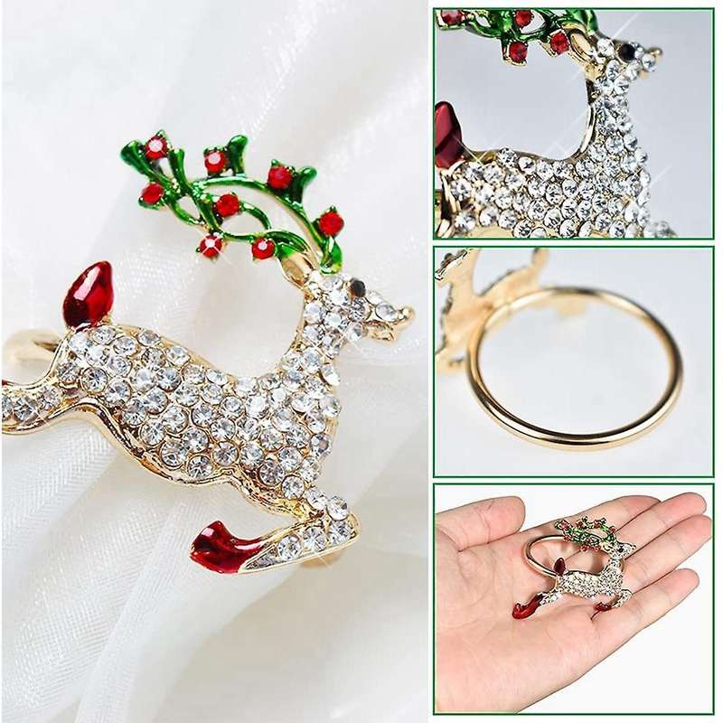 Christmas Napkin Rings Sets Of 6 Pcs, Gold Napkin Ring Holders Metal