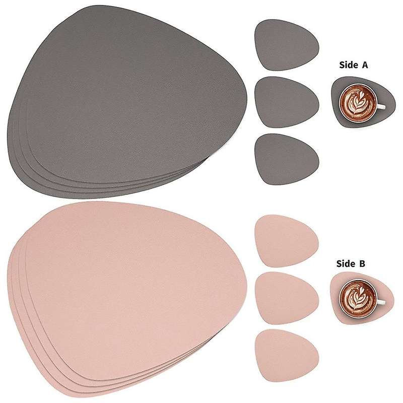 Placemats Leather and Coasters, Washable Placemats (grey Pink)
