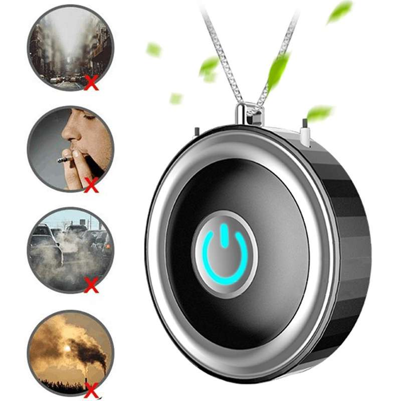 Mini Air Purifier Wearable Necklace Usb Negative Ion Generator Black