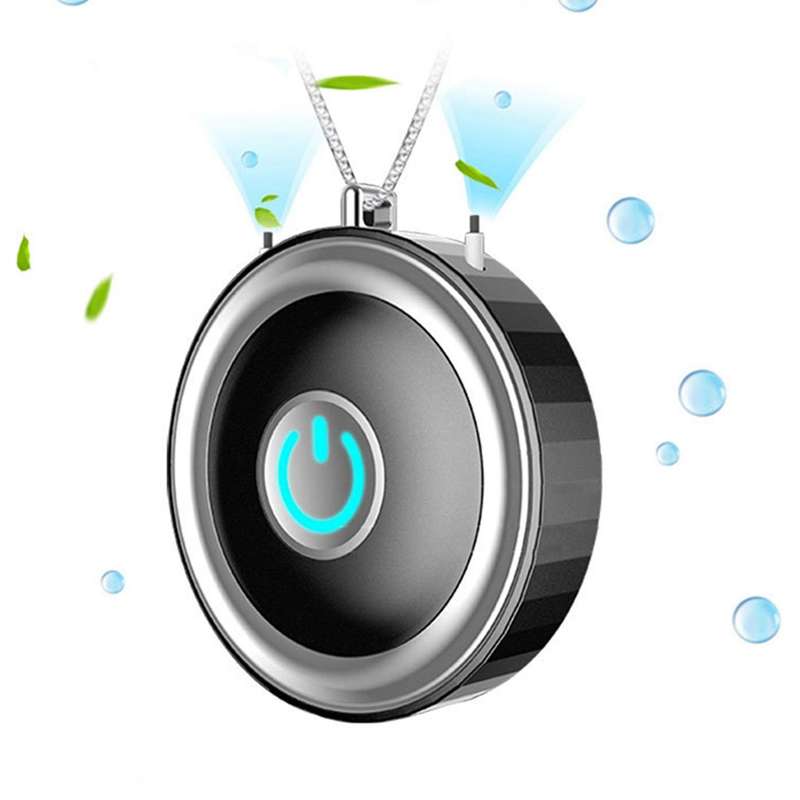 Mini Air Purifier Wearable Necklace Usb Negative Ion Generator Black