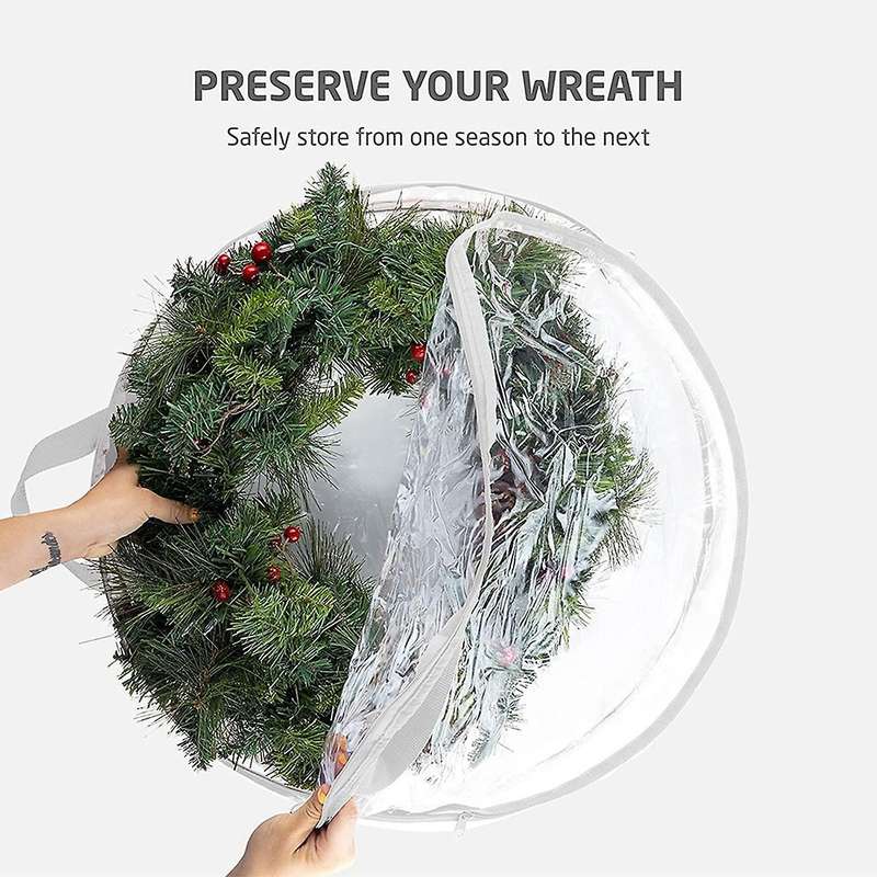 2 Pieces Of Christmas Wreath Storage Box Double Zipper Handle White