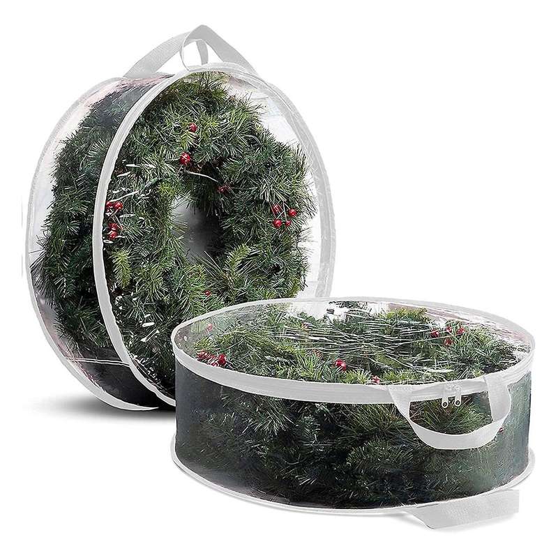 2 Pieces Of Christmas Wreath Storage Box Double Zipper Handle White