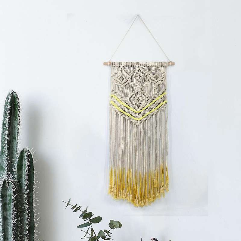 Macrame Wall Hanging Beige and Yellow Woven Tapestry for Decoration