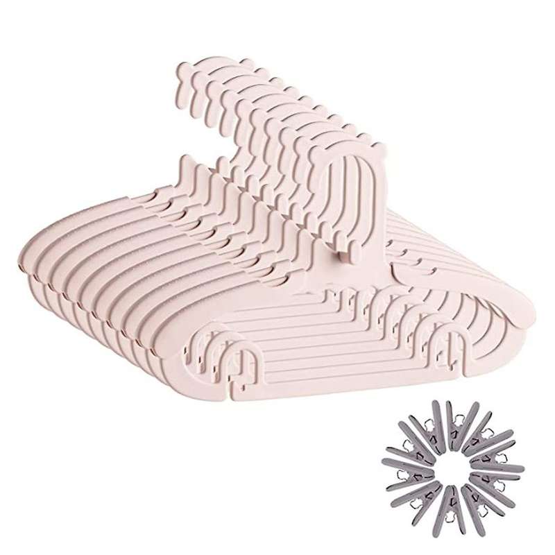 10pcs Baby Hanger, Adjustable Kids Hanger with 10 Clips (pink)