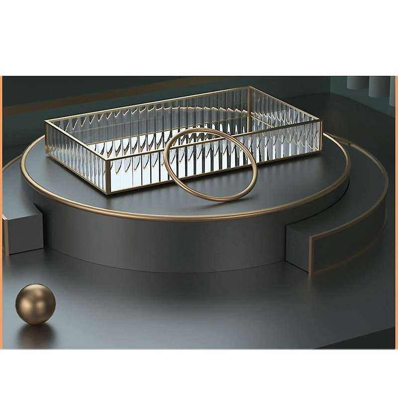 Gold Glass Mirror Decorative Tray for Makeup Dessert Plate Jewelry