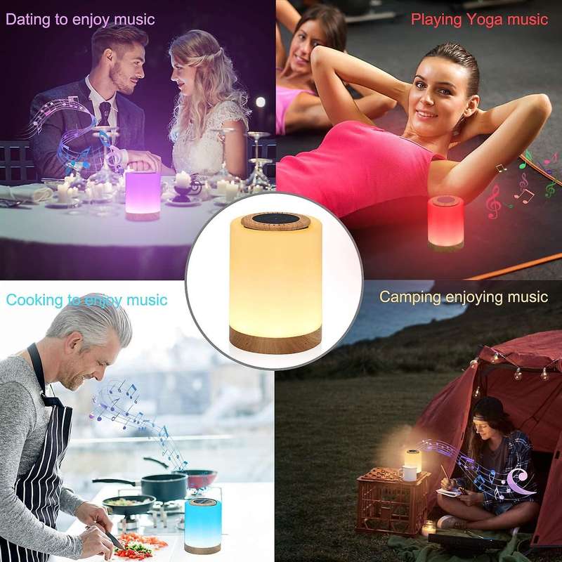 Night Light with Bluetooth Speaker, Smart Press Sensor Bedside Lamp