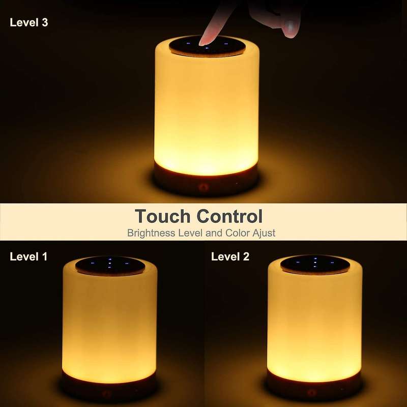 Night Light with Bluetooth Speaker, Smart Press Sensor Bedside Lamp