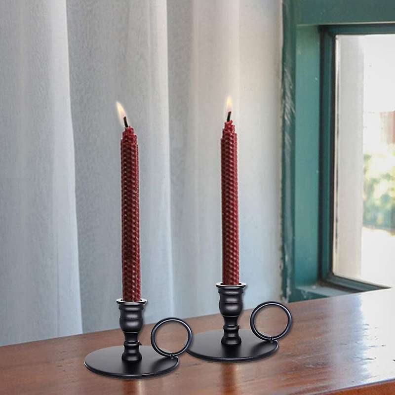 2pcs Portable Matte Black Candle Holders,for Wedding,birthday,dinning