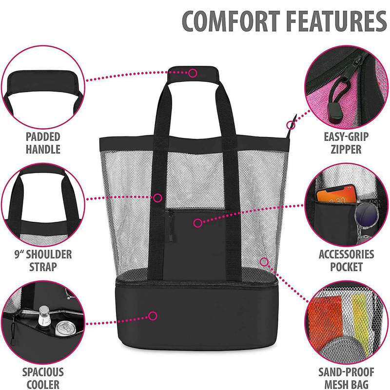 Ladies Picnic Bag Mesh Refrigerator Compartment Zipper Closed