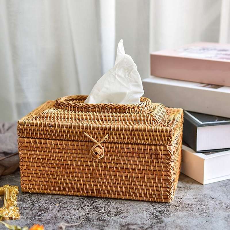 Rattan Tissue Box Home Decoration Handmade Desktop Tissue Rattan,b
