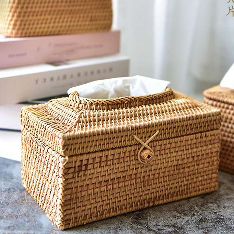 Rattan Tissue Box Home Decoration Handmade Desktop Tissue Rattan,b