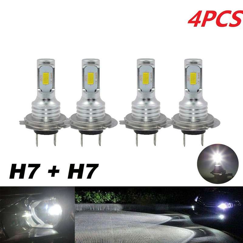 4pcs Mini H7 + H7 Combo Led Headlight Kit Bulbs High Low Beam