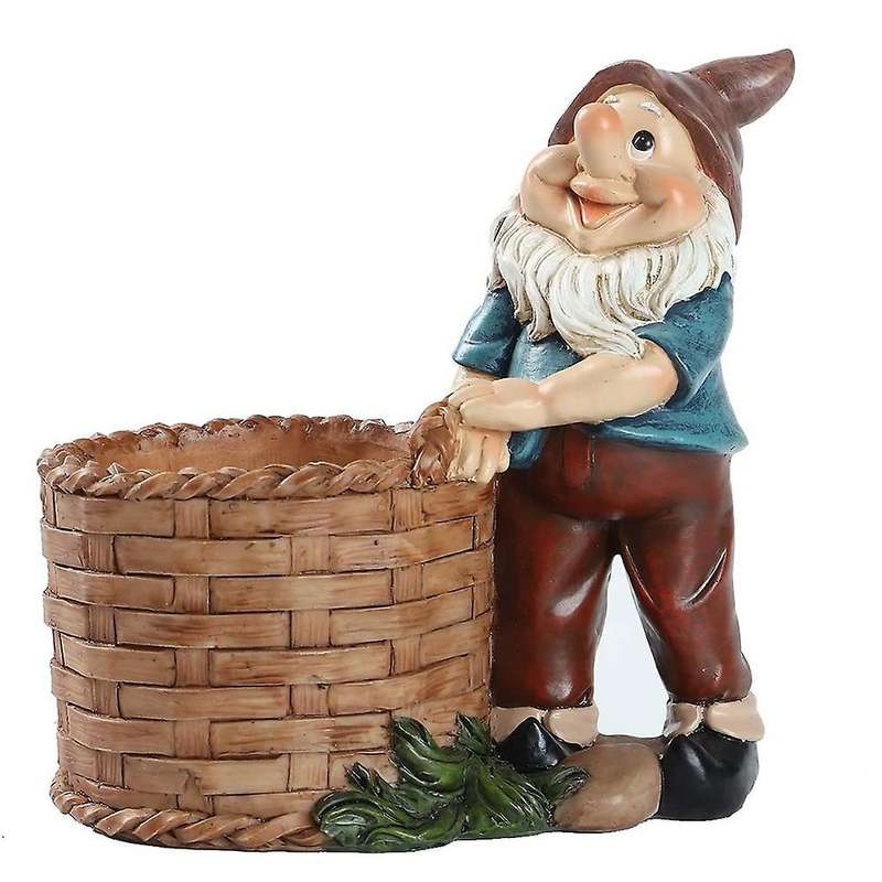 Garden Gnome Flower Pot Resin Dwarf Statue Stump Flower Pot B