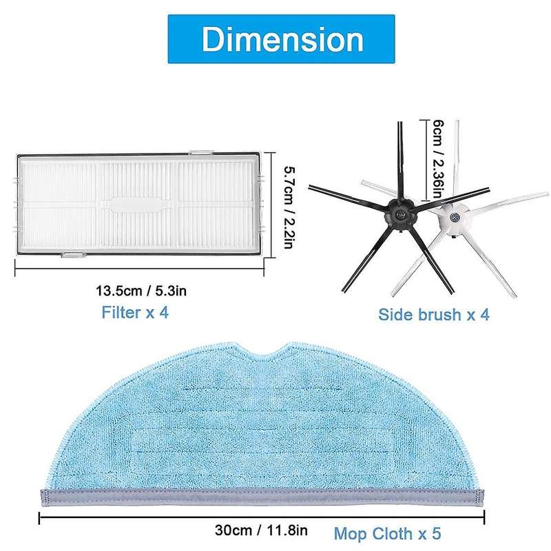 15 Pcs Side Brush Filter Mop Pads for Xiaomi Roborock S7 T7s T7s Plus