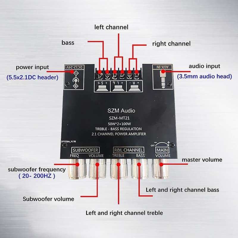 Mt21 2.1 Channel Bluetooth 5.0 Subwoofer Amplifier Board Bass Amp Aux