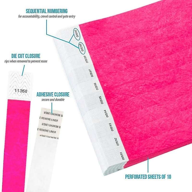 500 Pcs Paper Wristbands Neon Event Wristbands (pink)