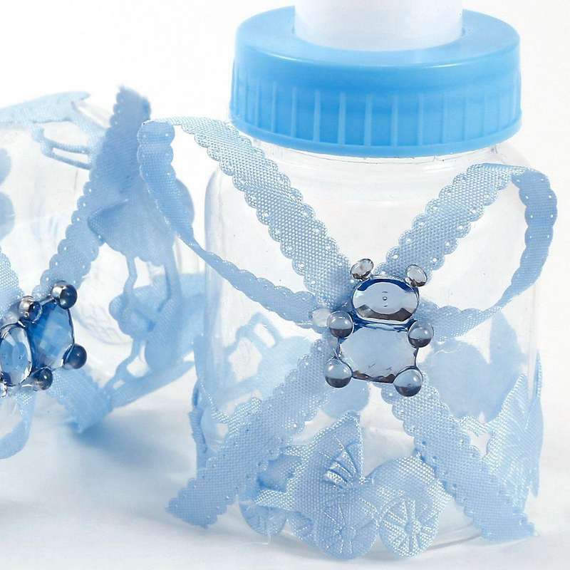 24 X Baby Bottle Mini Baby Bottle 4x9cm Rhinestone Blue Bear Gift Fav
