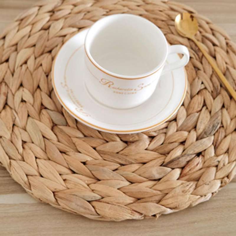 Round Woven Rattan Placemats, Water Hyacinth Placemats, Set Of 6